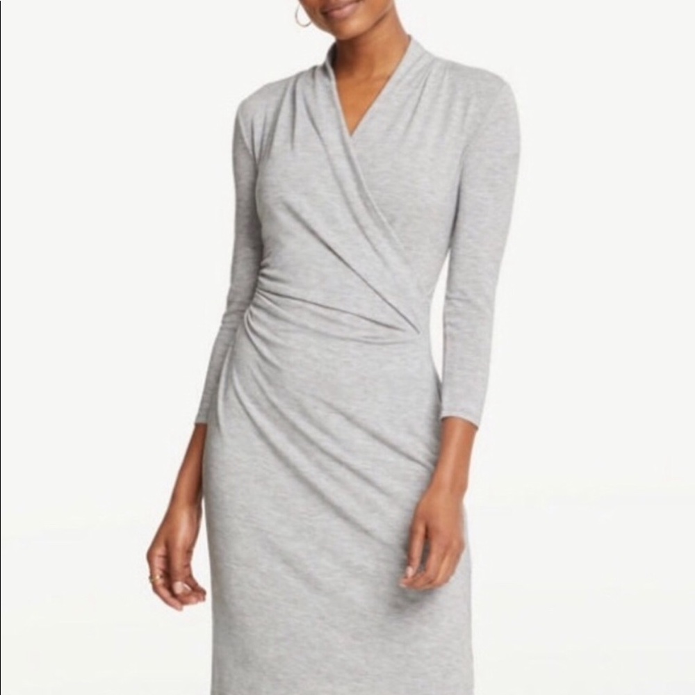 🆕 NWT Ann Taylor Gray Crossover Dress 3/4 Sleeve
